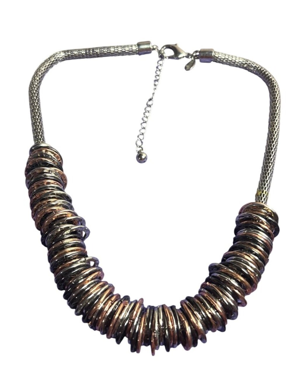 Express 3 Tone Metal Rings Beaded Silvertone Mesh Chain Lobster Clasp